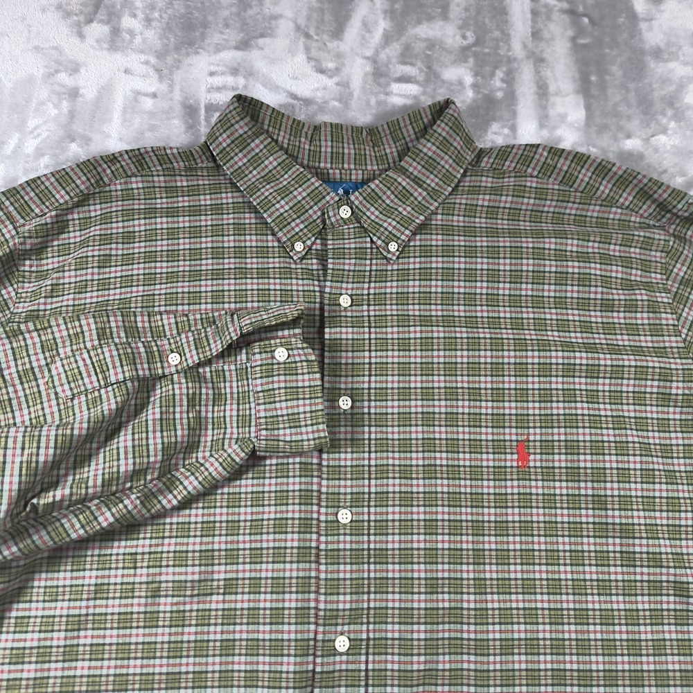 Vintage Ralph Lauren Shirt Mens 4XB Big Green Plaid‎ Button Up Classic Fit New